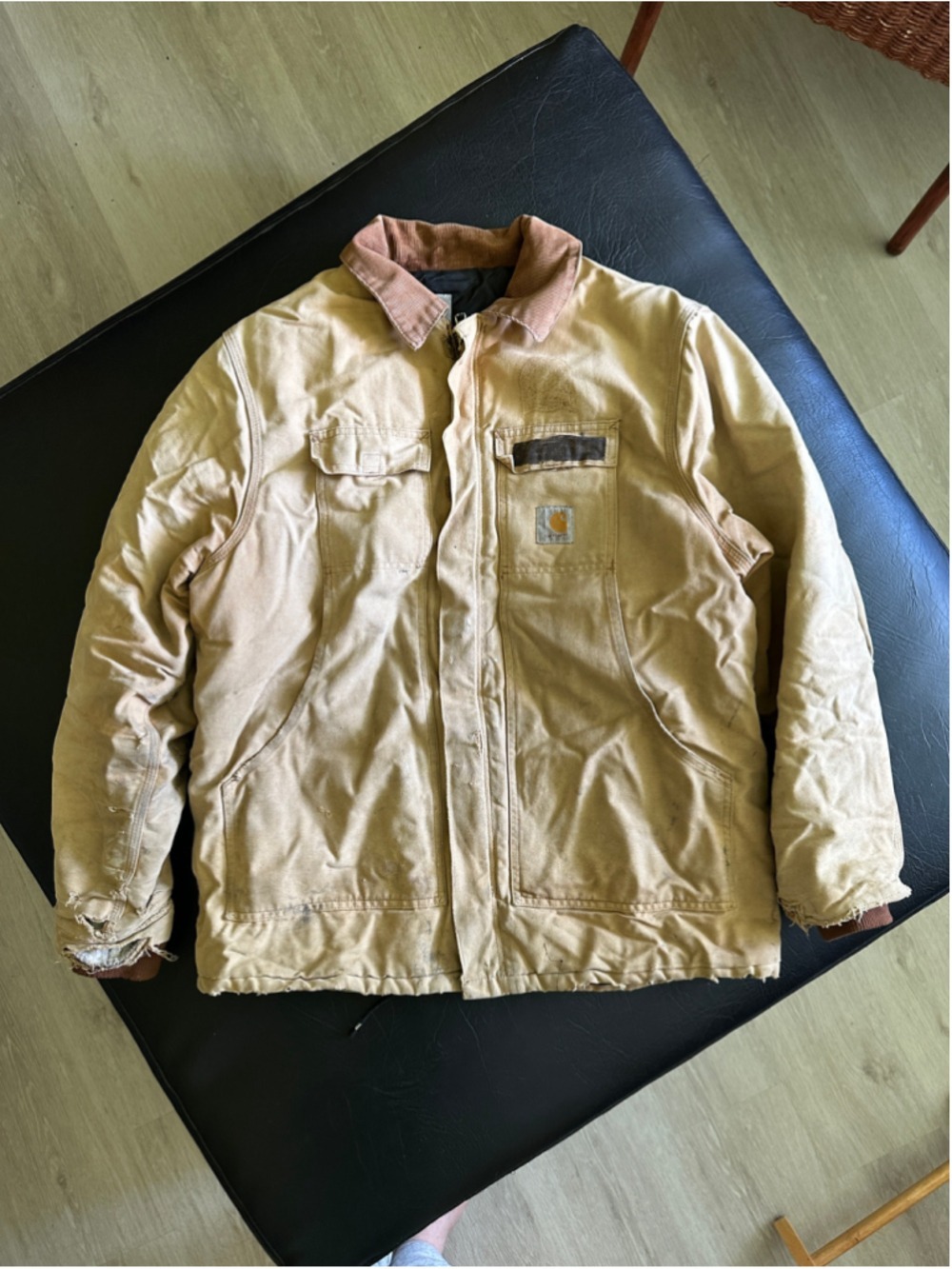 Carhartt Duck Work Jacket Corduroy Collar Blanket Lined Large - Picture 2 of 7